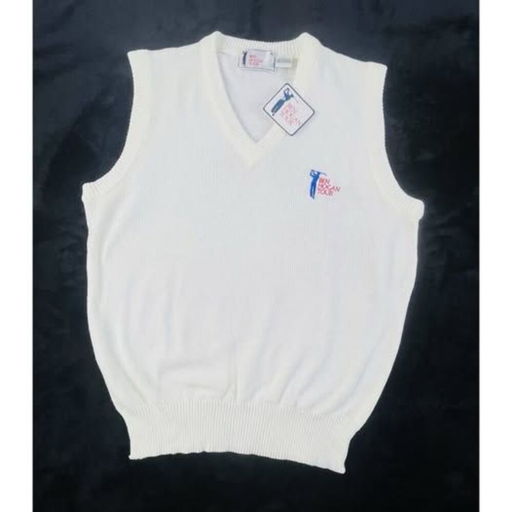 Vintage Ben Hogan Golf Vest Knit Mens Small Ivory V-neck Made In USA New